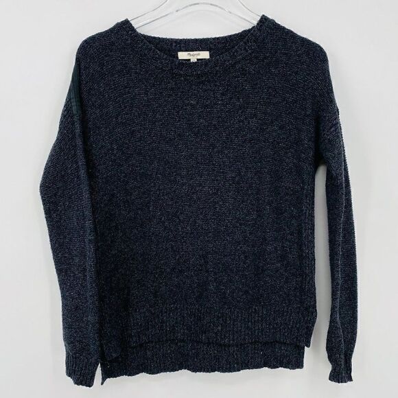 Madewell Size XS Charcoal Gray Suede Stripe Texturework Crewneck Sweater Top - Picture 2 of 7